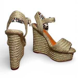 Charlotte Olympia Karen Metallic Gold Raffia Wedge Sandals